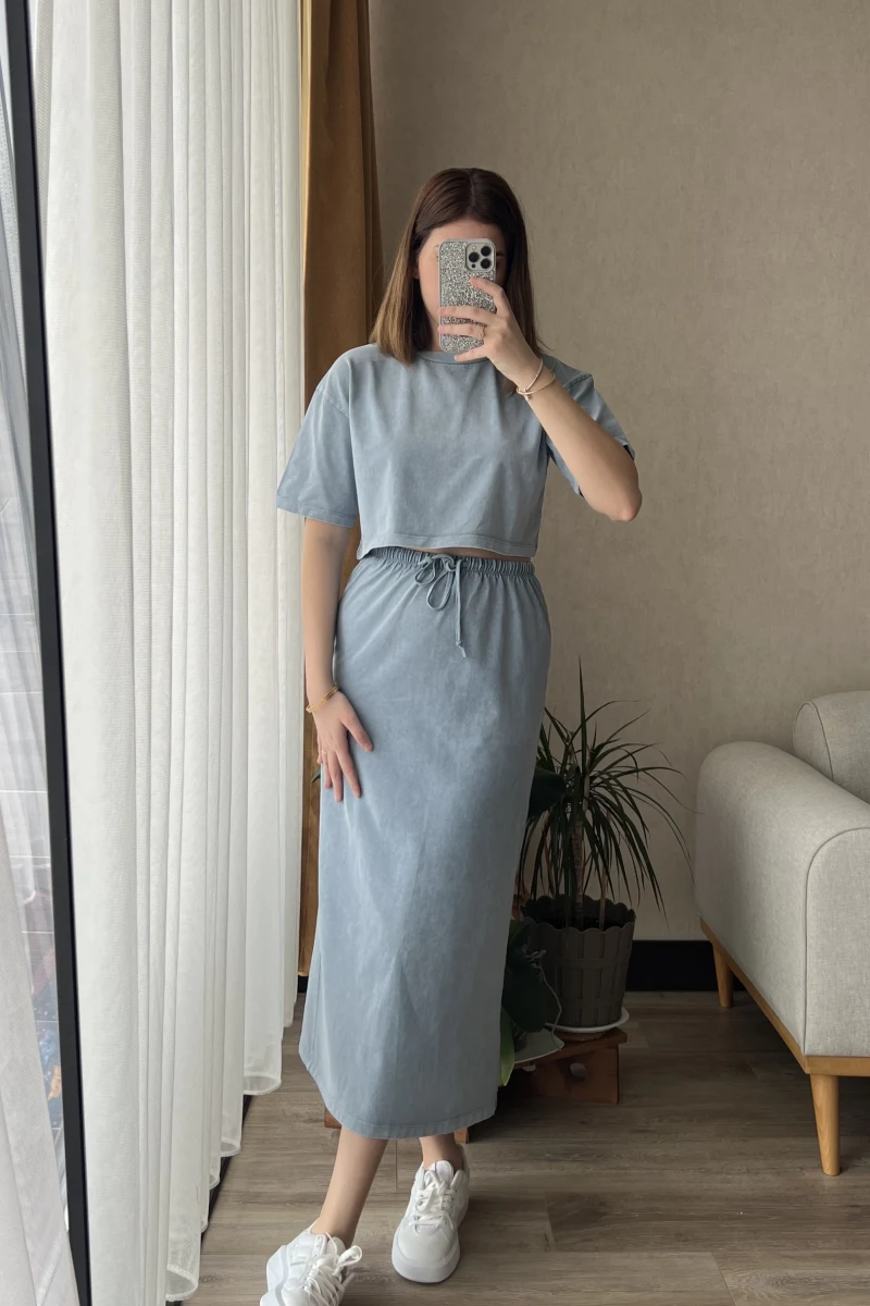 Bebe Mavisi Etekli Yıkamalı Takım