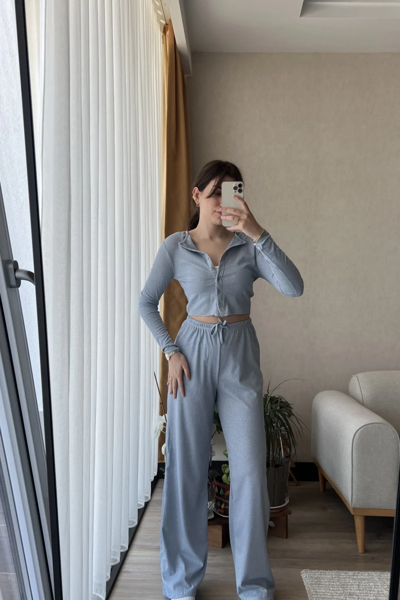 Bebe Mavisi Simli Hırkalı Takım