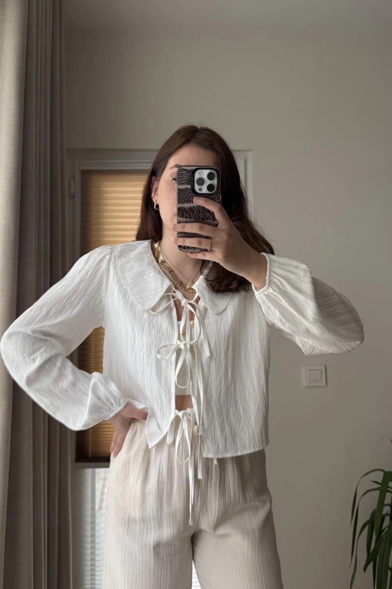 Bebe Yaka Çizgili Gömlek - Beyaz - 2048