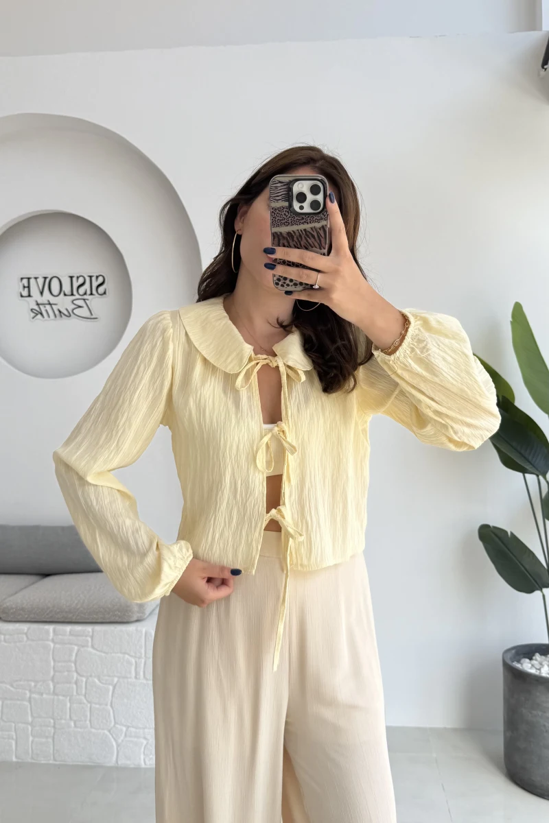 Bebe Yaka Çizgili Gömlek - Sarı - 2082