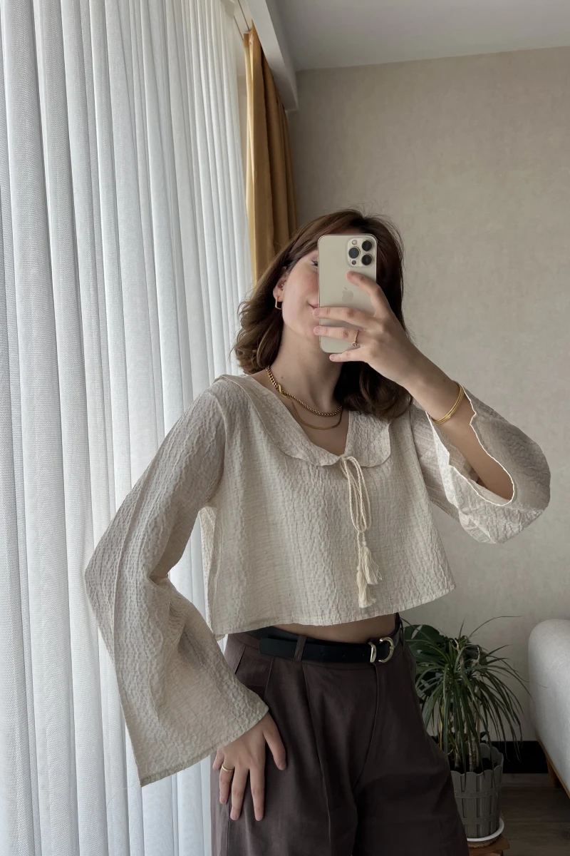 Bebe Yaka Gofre Krem Bluz