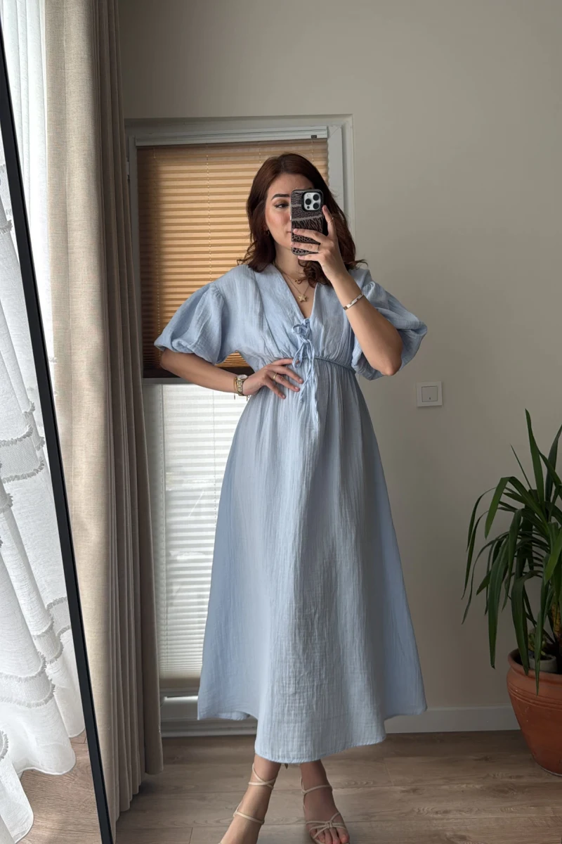 Becca Müslin Kumaş Elbise Bebe Mavisi