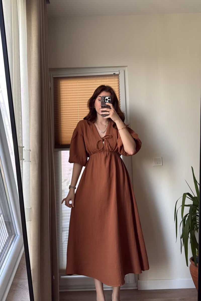 Becca Müslin Kumaş Elbise Kiremit