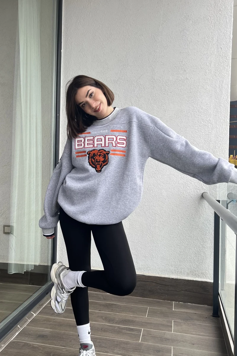 Beers Nakışlı Oversize Gri Sweat