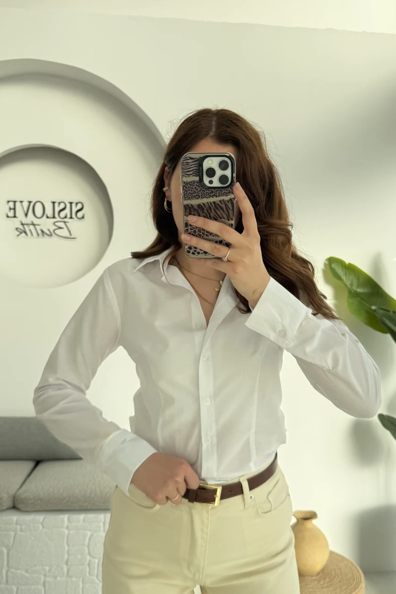 Bele Oturan Gömlek Beyaz 34079