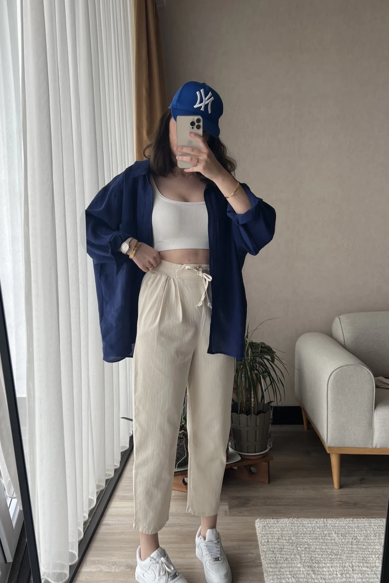 Beli Lastlikli Gabardin Pantolon