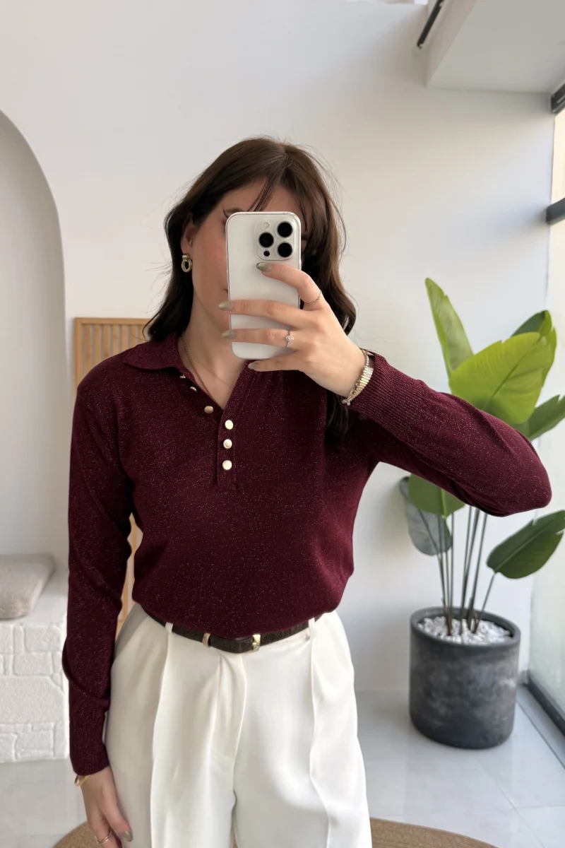 Bella Simli Uzun Kol Kazak - Bordo - Kod: 251133