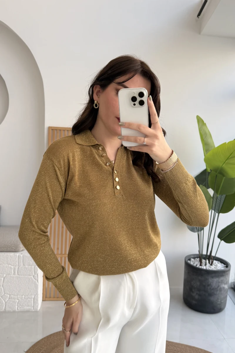 Bella Simli Uzun Kol Kazak - Haki - Kod: 251133