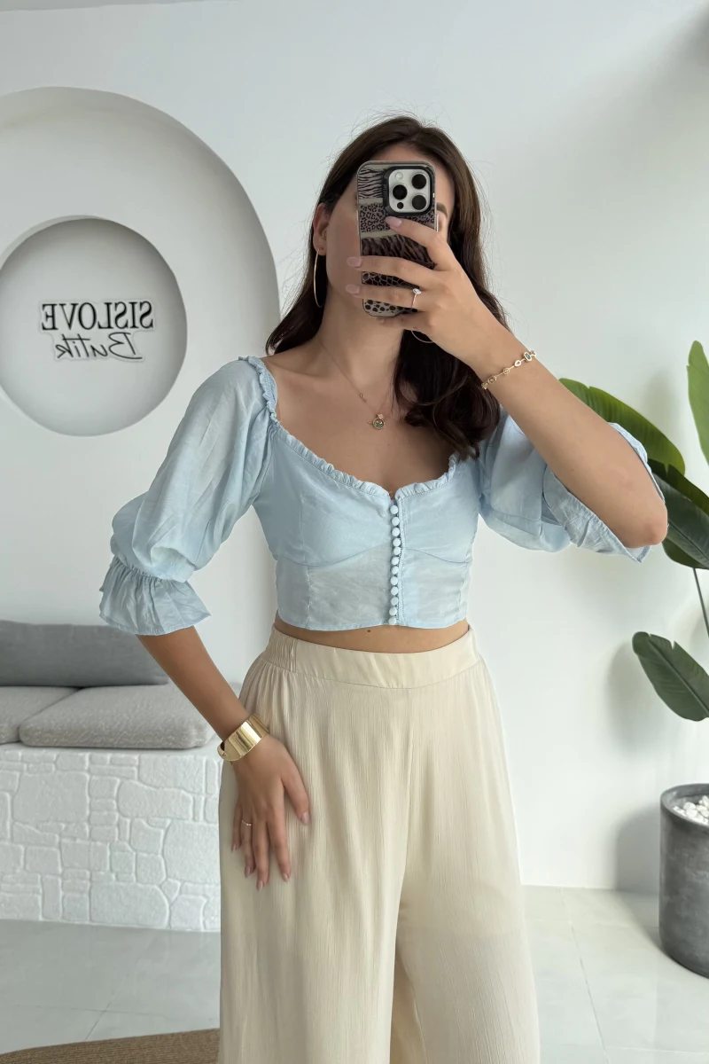 Belle Madonna Yaka Bluz - Bebe Mavisi - 2064