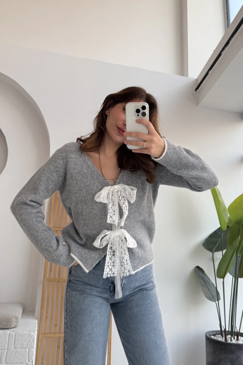 Bellora Fiyonk Triko Hırka - Gri - KOD:9056