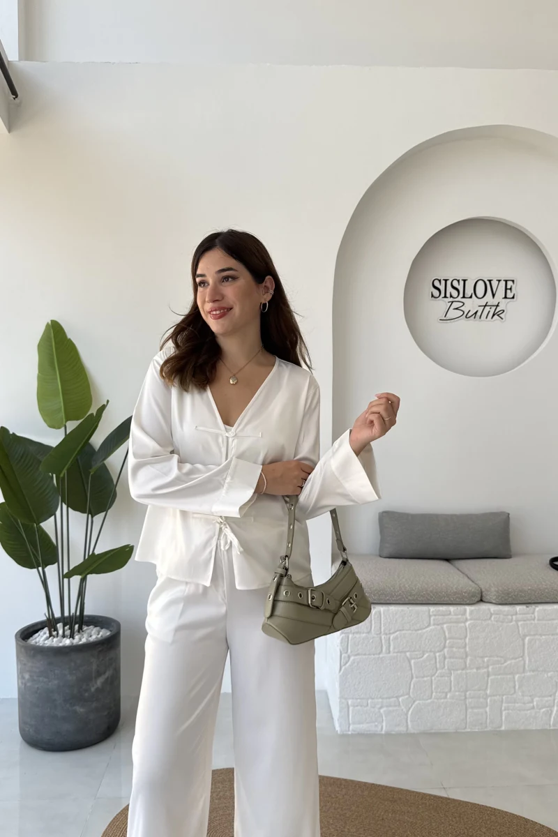 Bennet Serisi Saten Gömlek - Beyaz - Kod: 2142