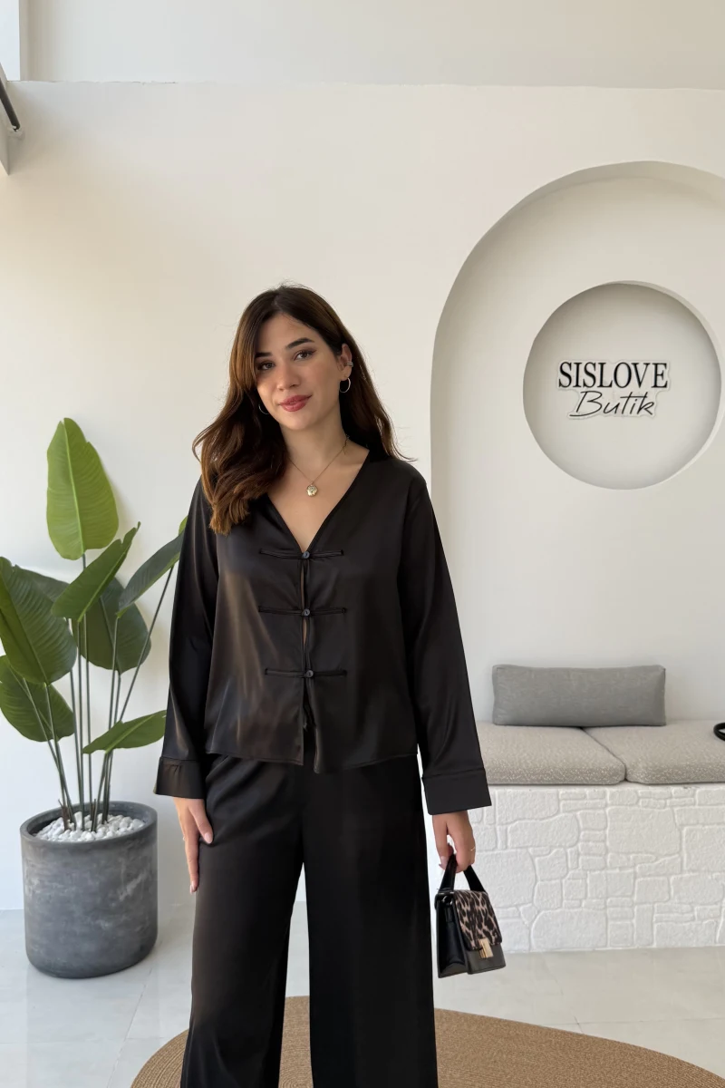 Bennet Serisi Saten Gömlek - Siyah - Kod: 2142