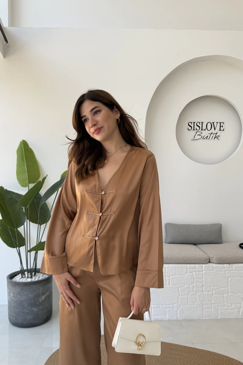 Bennet Serisi Saten Gömlek - Taba - Kod: 2142