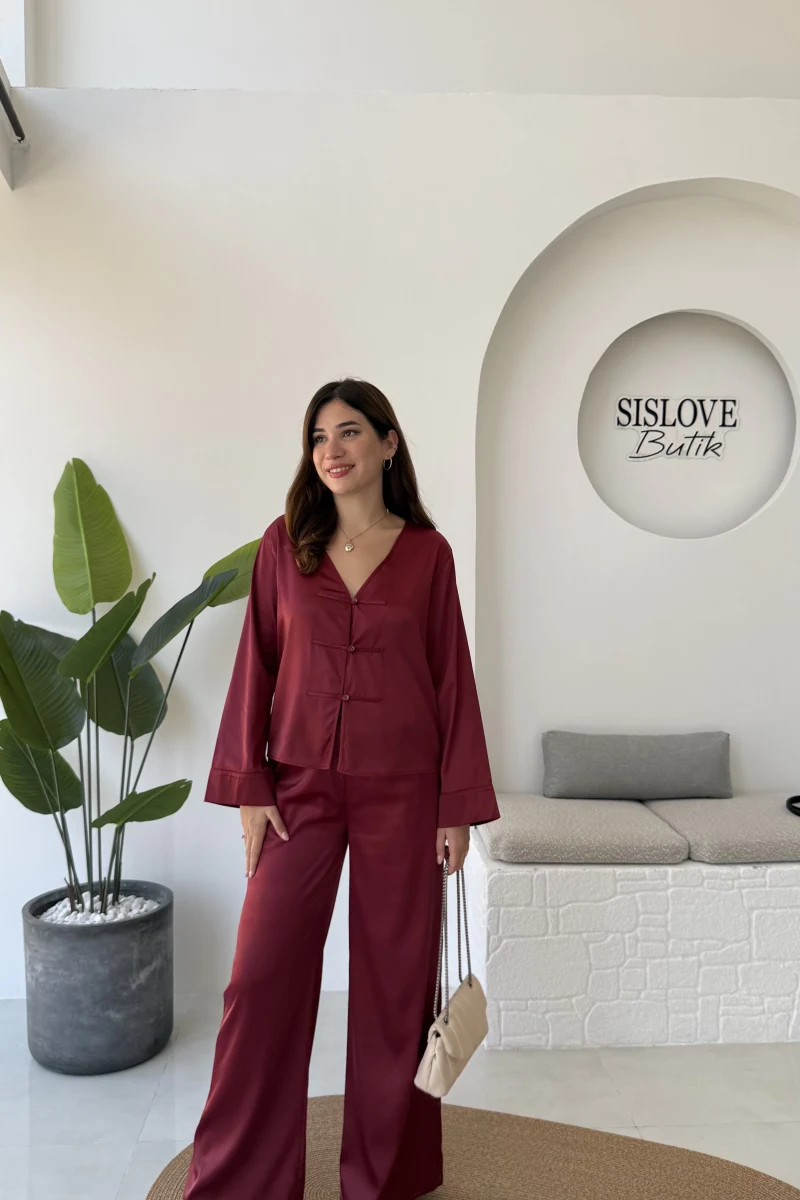 Bennet Serisi Saten Pantolon - Bordo - Kod: 4027