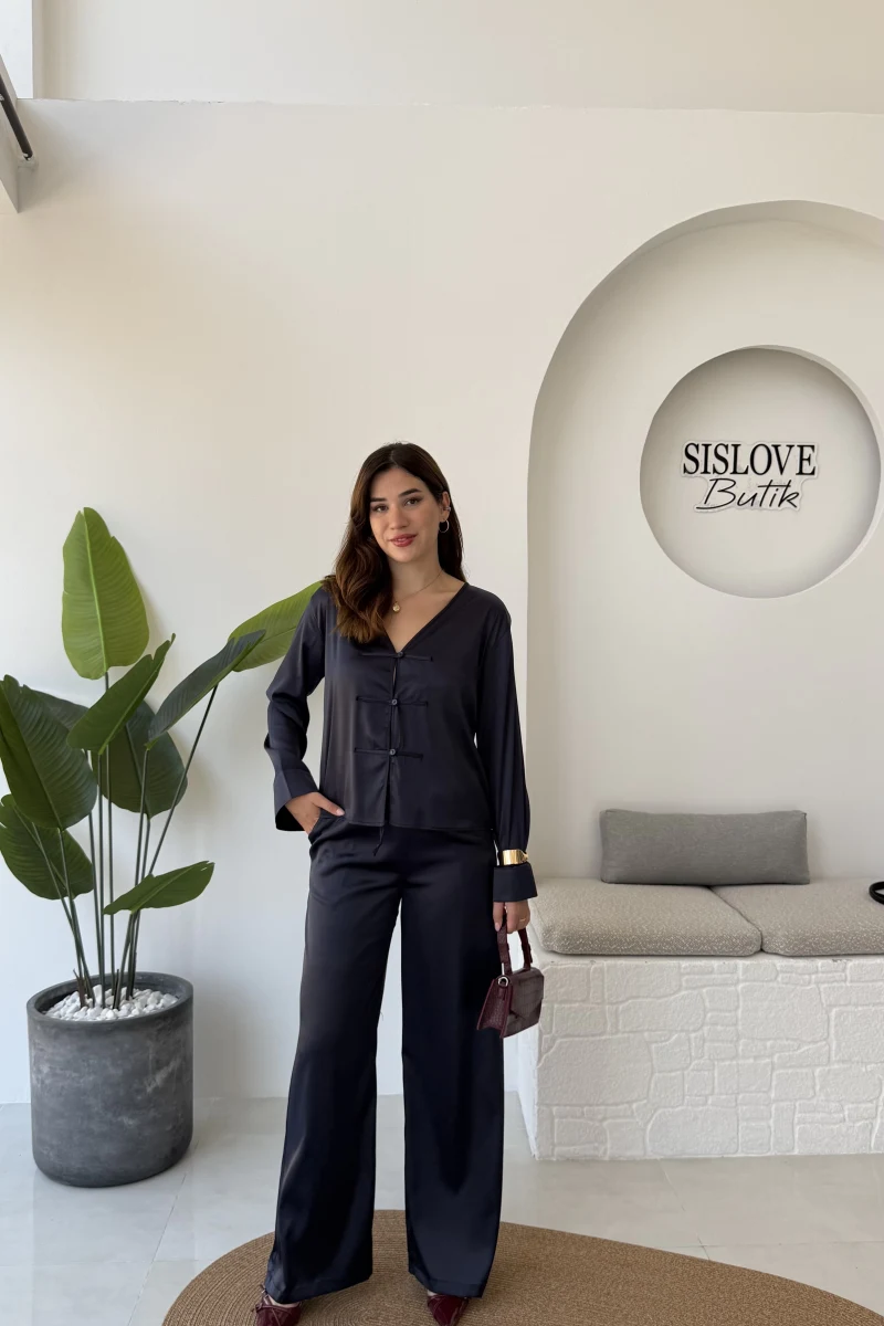 Bennet Serisi Saten Pantolon - Lacivert - Kod: 4027