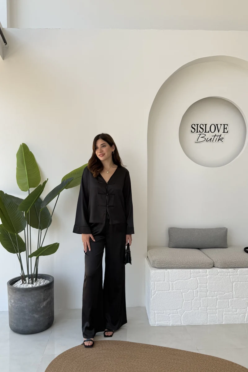 Bennet Serisi Saten Pantolon - Siyah - Kod: 4027