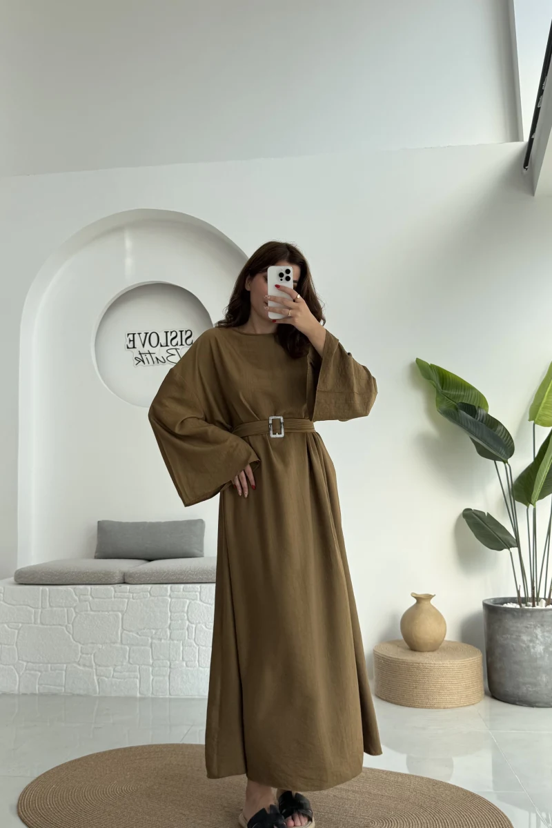 Berlin Kuşaklı Uzun Elbise - Yeşil - 6031