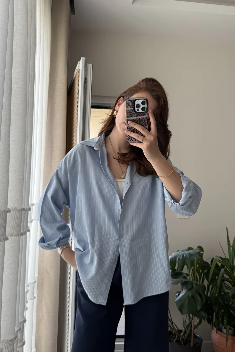 Berma Kendinden Çizgili Gömlek Bebe Mavisi (2040)