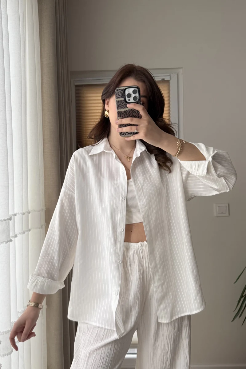 Berma Kendinden Çizgili Gömlek Beyaz