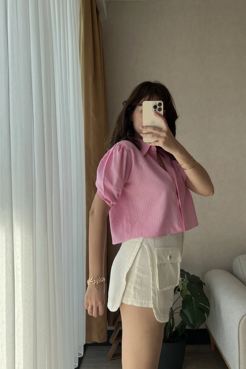 Beyaz Müslin Keten Karışımlı Şort