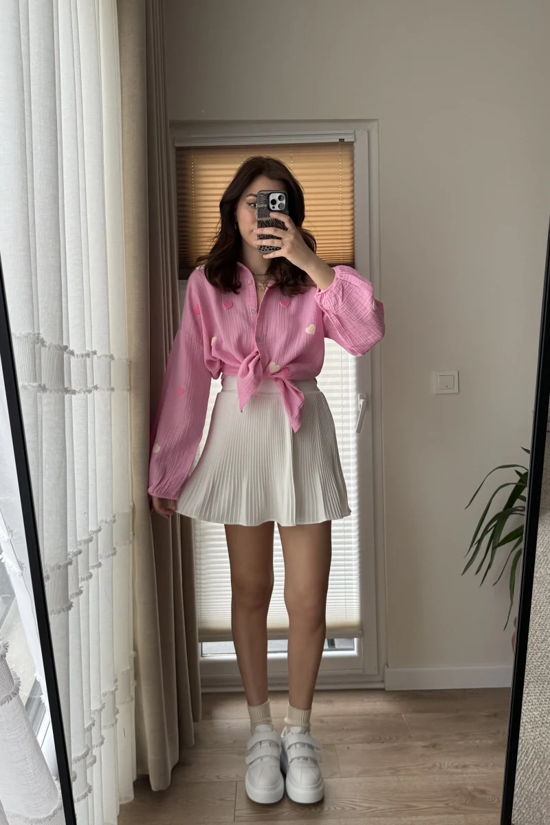 Beyaz Pileli Mini Şort Etek