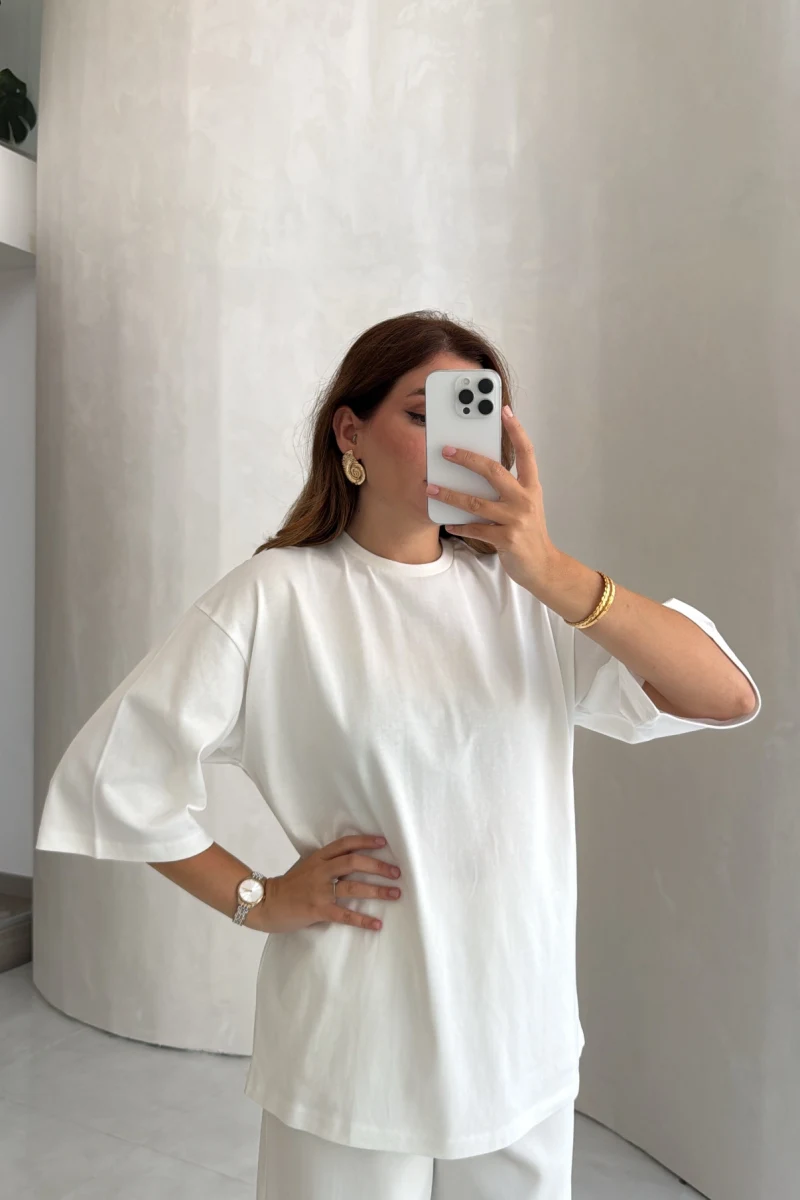 Bisiklet Yaka T-shirt - Ekru - Kod: 180267