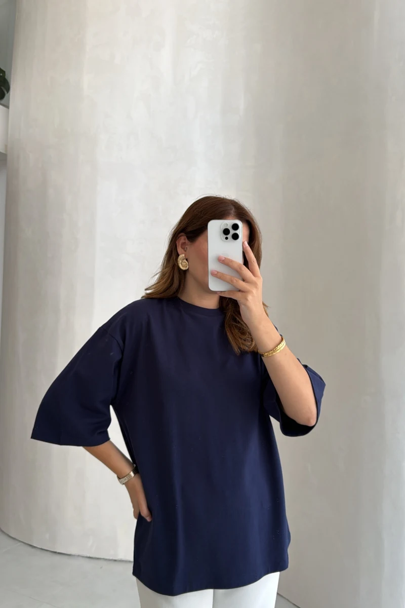 Bisiklet Yaka T-shirt - Lacivert - Kod: 180267