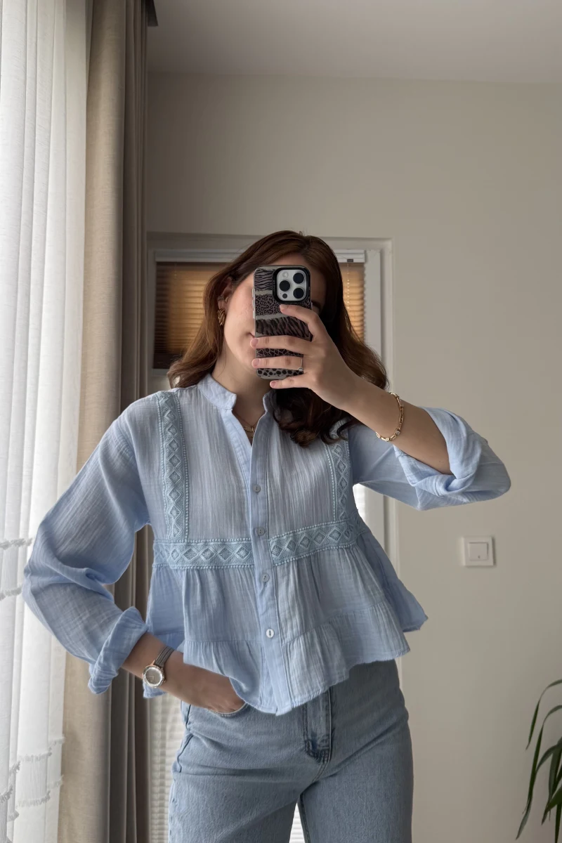 Bloom Bebe Mavisi Dantel Gömlek