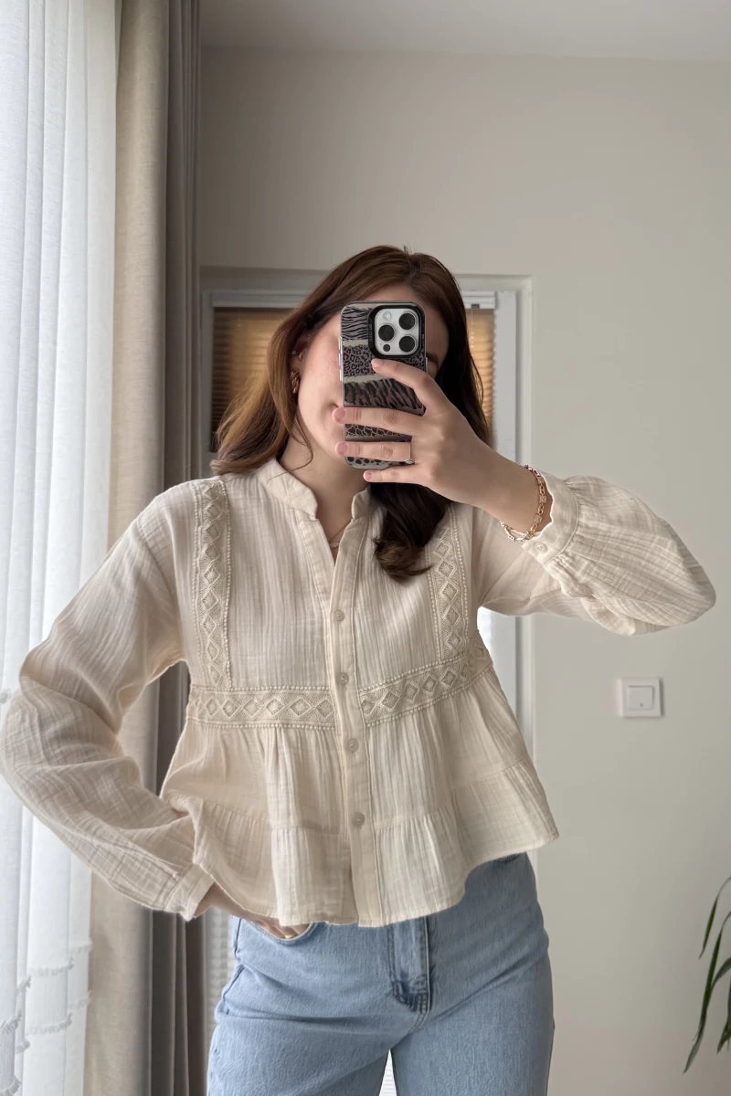 Bloom Krem Dantel Gömlek