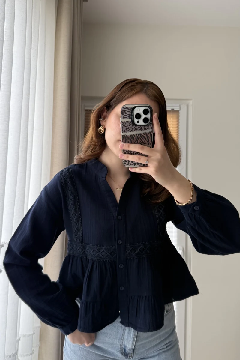 Bloom Lacivert Dantel Gömlek