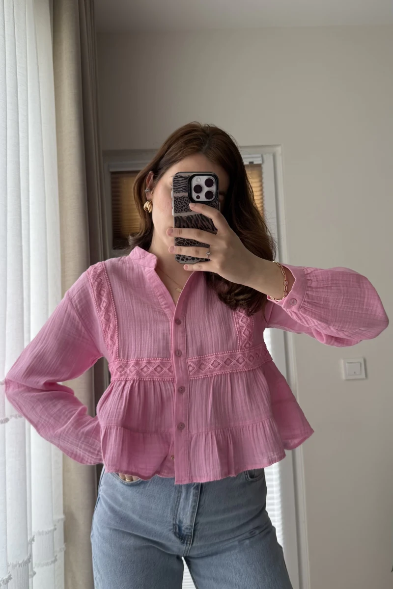 Bloom Pembe Dantel Gömlek