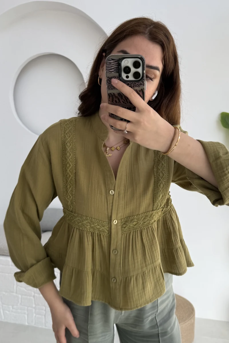 Bloom Yağ Yeşili Dantel Gömlek