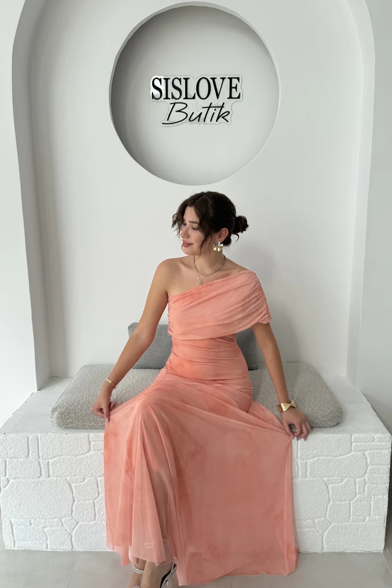 Blossom Tek Omuz Elbise - Turuncu - 205177