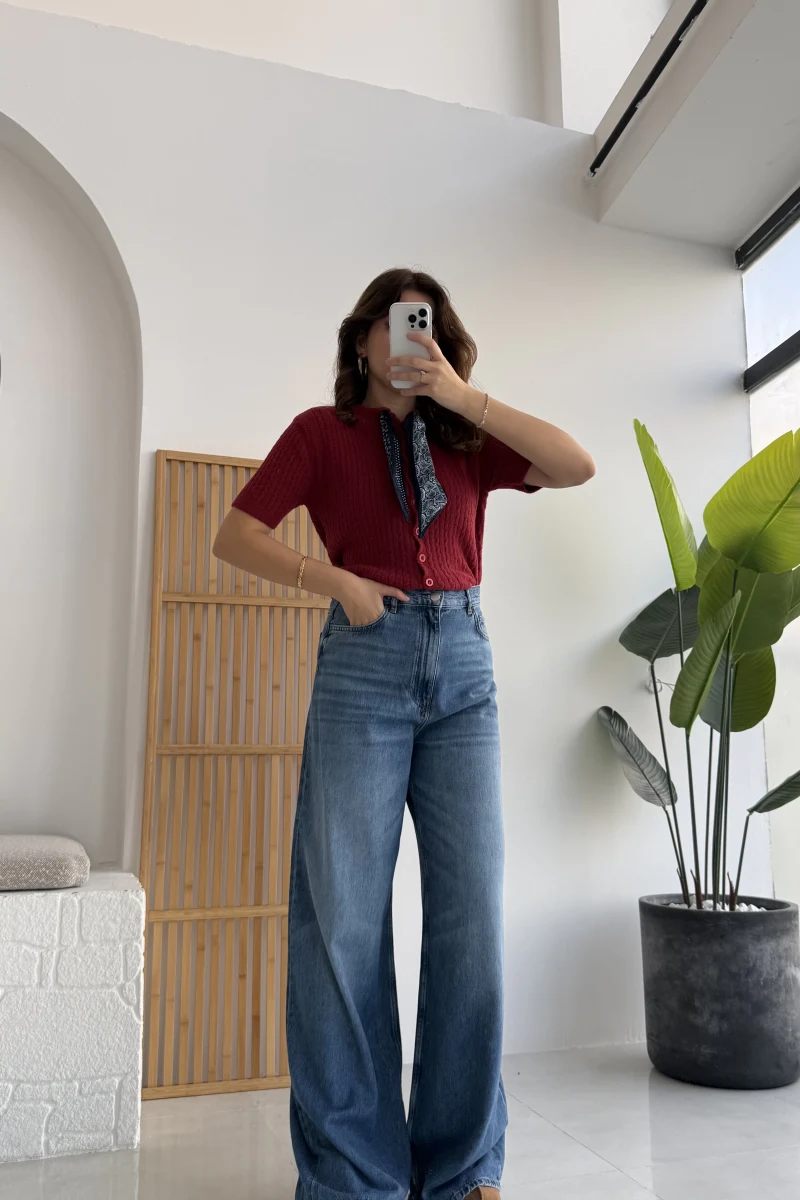 Bol Kesim Mavi Denim Pantolon