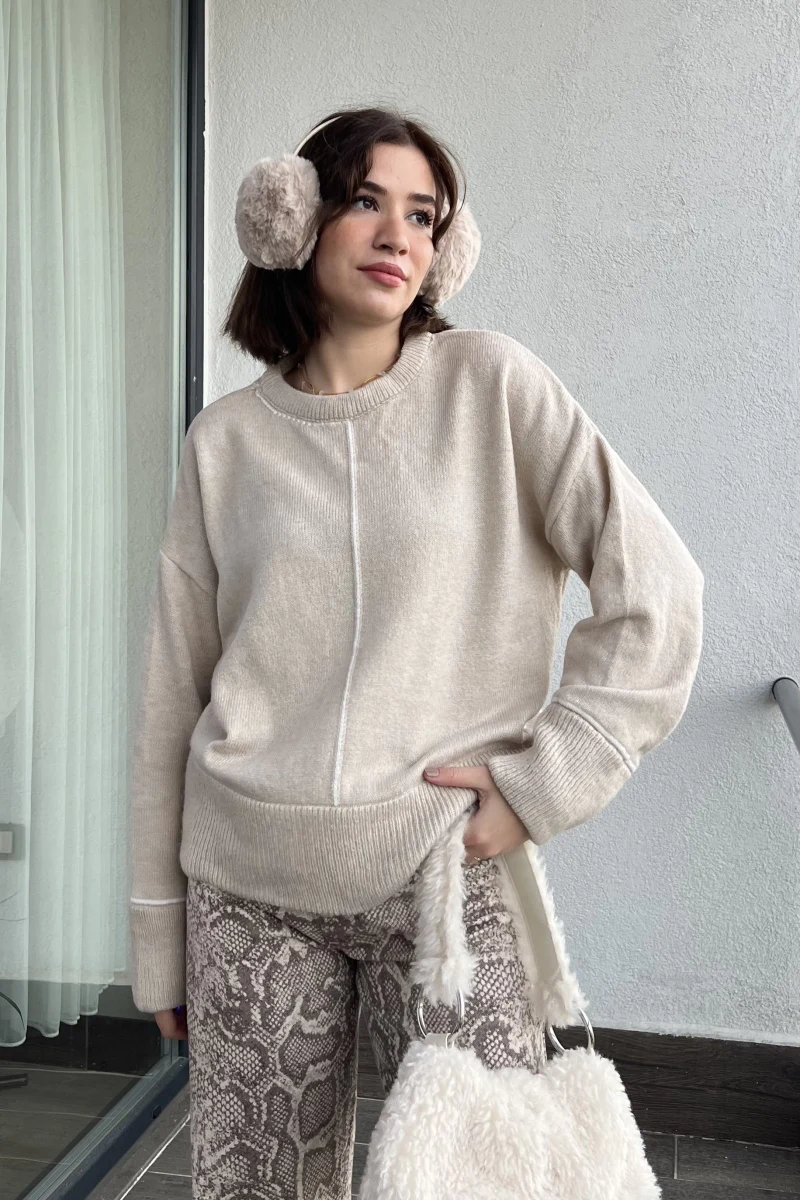 Bolly Şeritli Krem Kazak