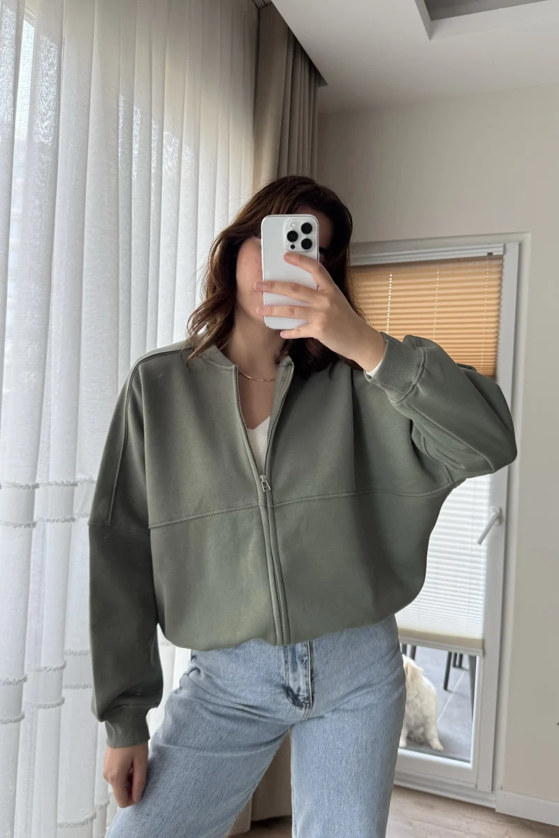 Bomber Şardonlu Hırka Haki