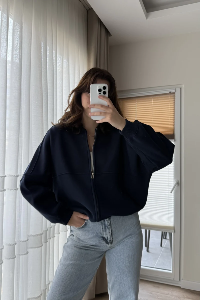 Bomber Şardonlu Hırka Lacivert