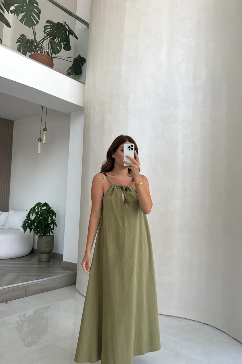 Boncuk Askılı Elbise - Çağla - Kod: 2239