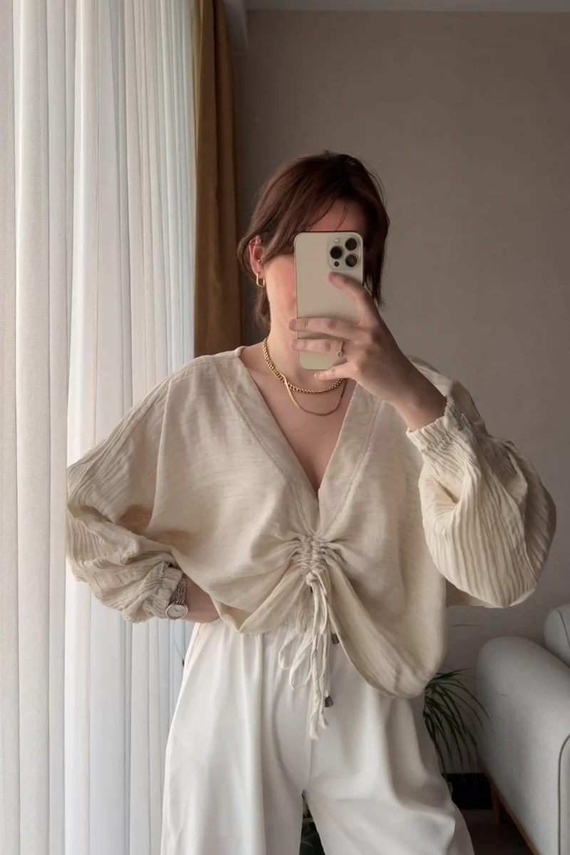 Boom KREM Büzgülü Bluz