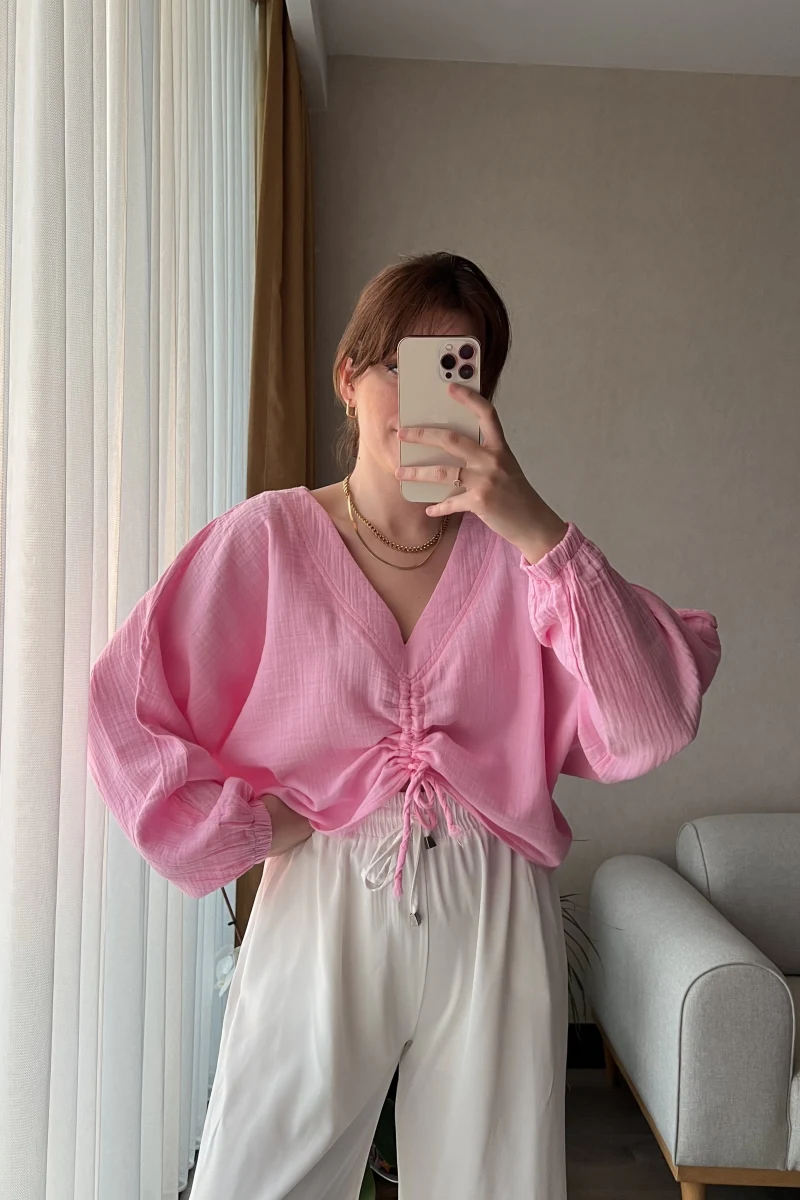 Boom Pembe Büzgülü Bluz