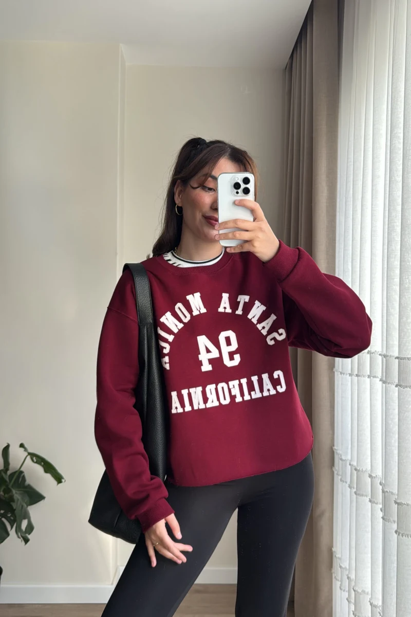 Bordo Baskılı Sweat