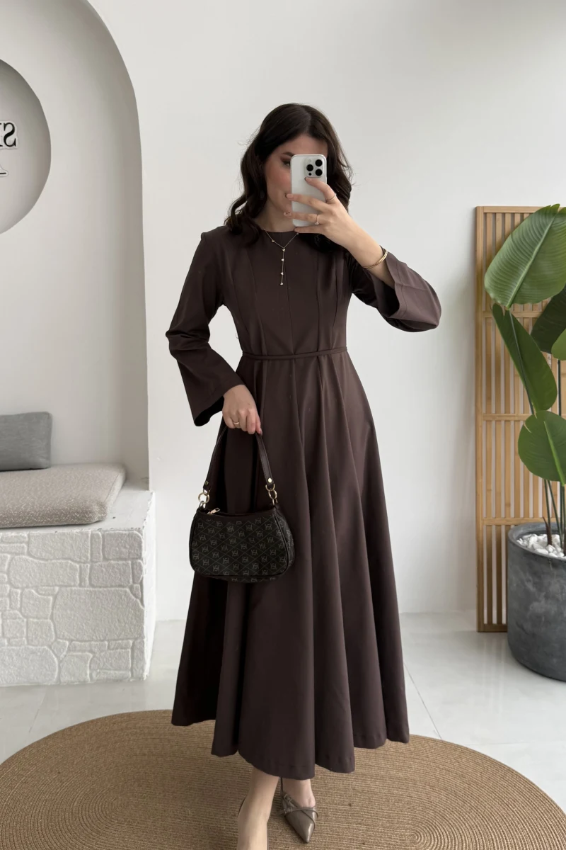 Brandy Kuşaklı Pens Detay Elbise - Kahverengi - Kod: 265011