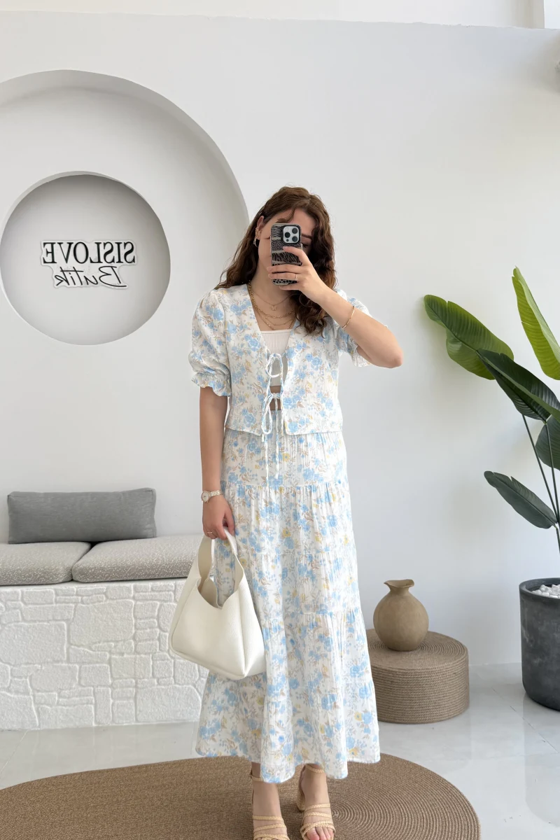 Bratislava Serisi Çiçekli Etek - Mavi - 5028