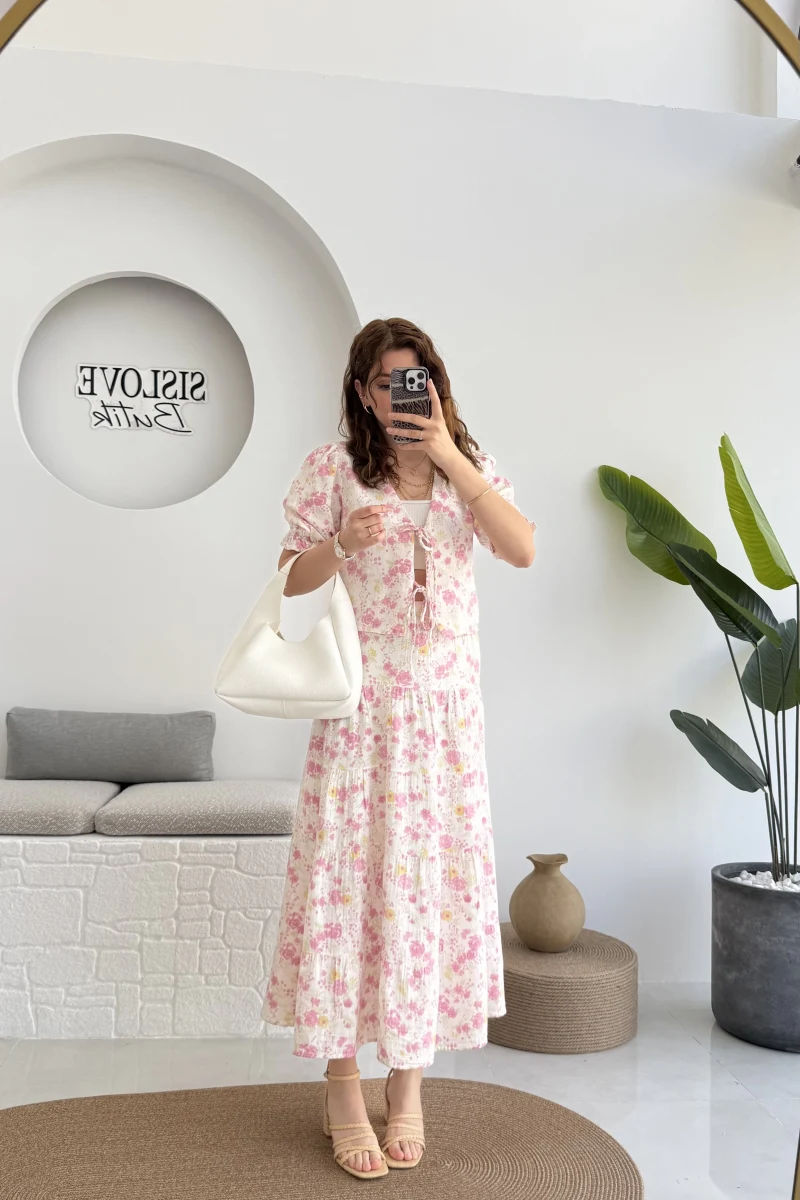 Bratislava Serisi Çiçekli Etek - Pembe - 5028