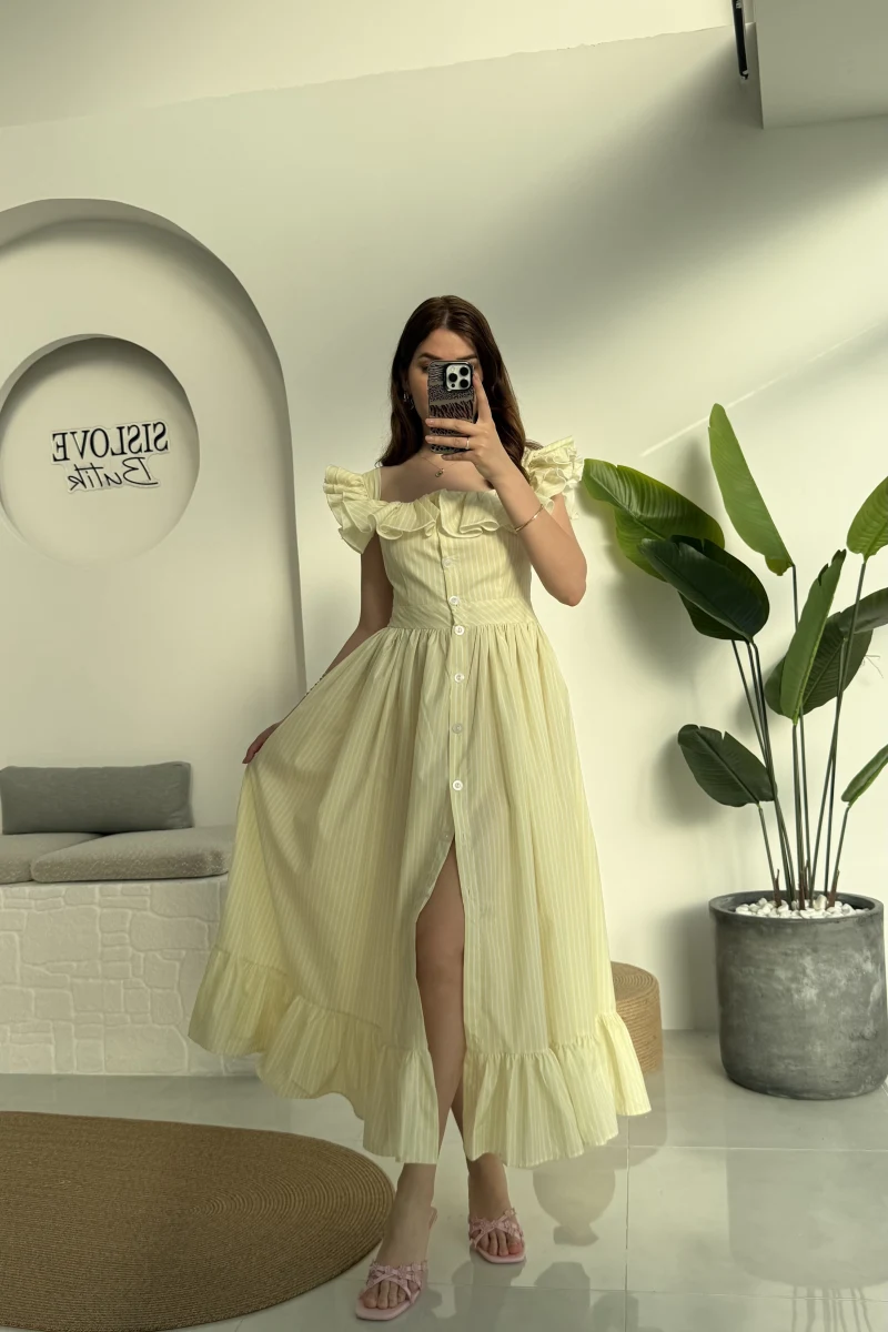Bridgerton Lime Sarı Elbise