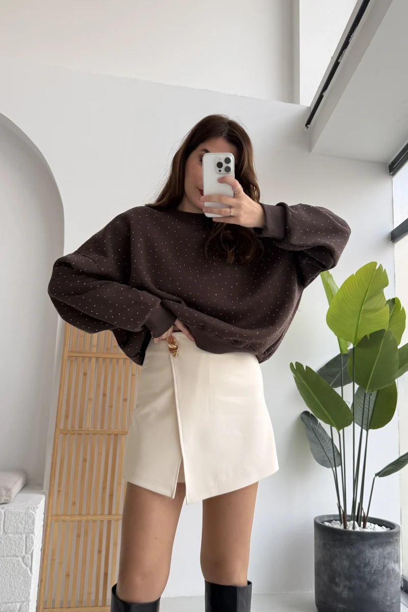 Broşlu Şort Etek - Ekru