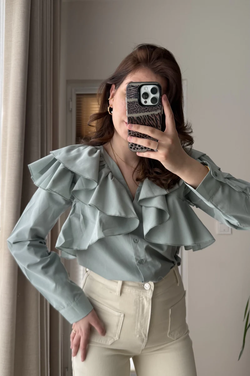 Bukle Fırfırlı Gömlek Mint