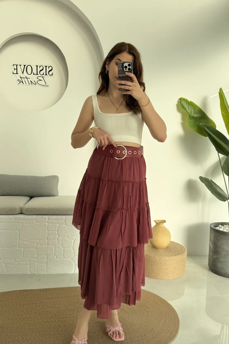 Büyük Kemerli Kat Kat Etek Gül Kurusu