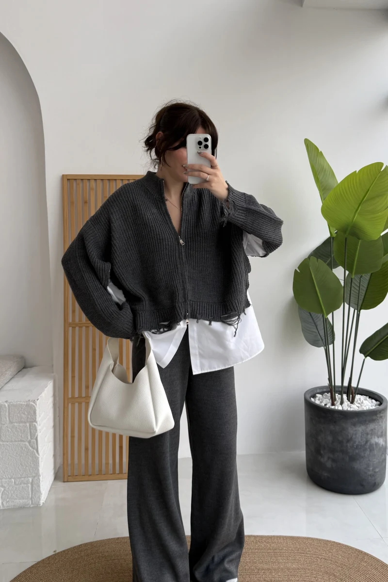 Calliope Gömlek Detay Hırka Takım - Antrasit