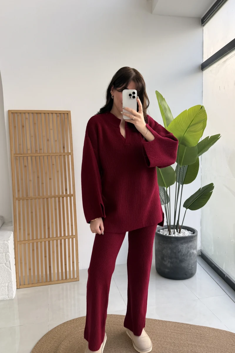 Carly Polo Yaka Triko Takım - Bordo